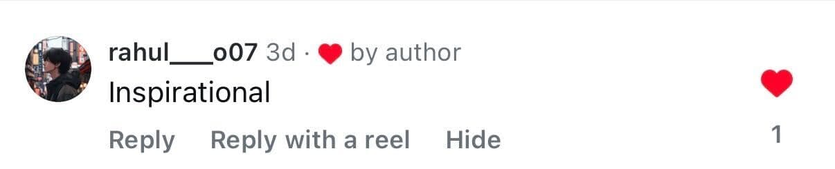 An Instagram comment calling the journey inspiring